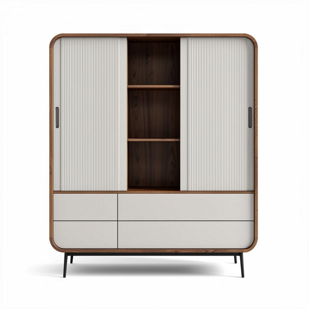 Moderner hochschrank aus holz mit weißen türen und 80 x 40 x 120cm größe