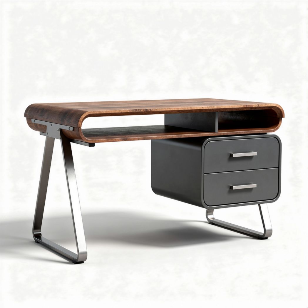 Schreibtisch aus Holz mit Metallbeinen und zwei Schubladen 120 x 60 x 75cm