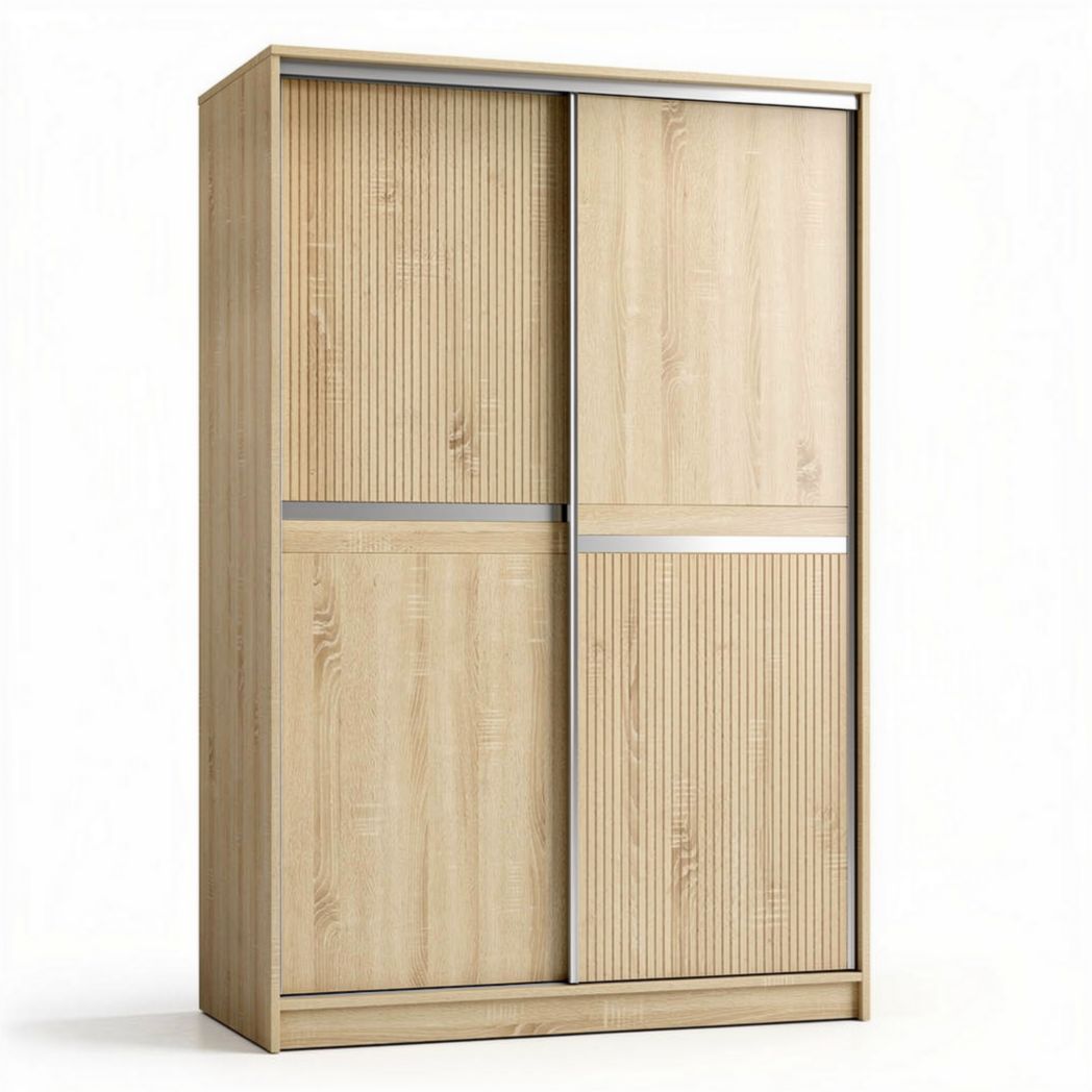 Schrank aus holz mit schiebetüren in naturfarbe 120 x 60 x 200 cm